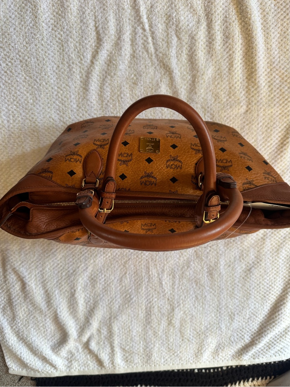 MCM Cognac Logo Visetos Duffel Bag - Picture 5 of 5